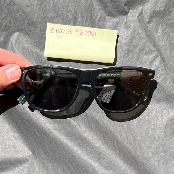 Ermenegildo Zegna Black Square Frame Sunglasses with Green Lens - EZ0041-01N